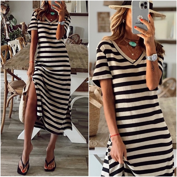 BellanBlue Dresses & Skirts - 01 Boho Striped Side Slit Dress